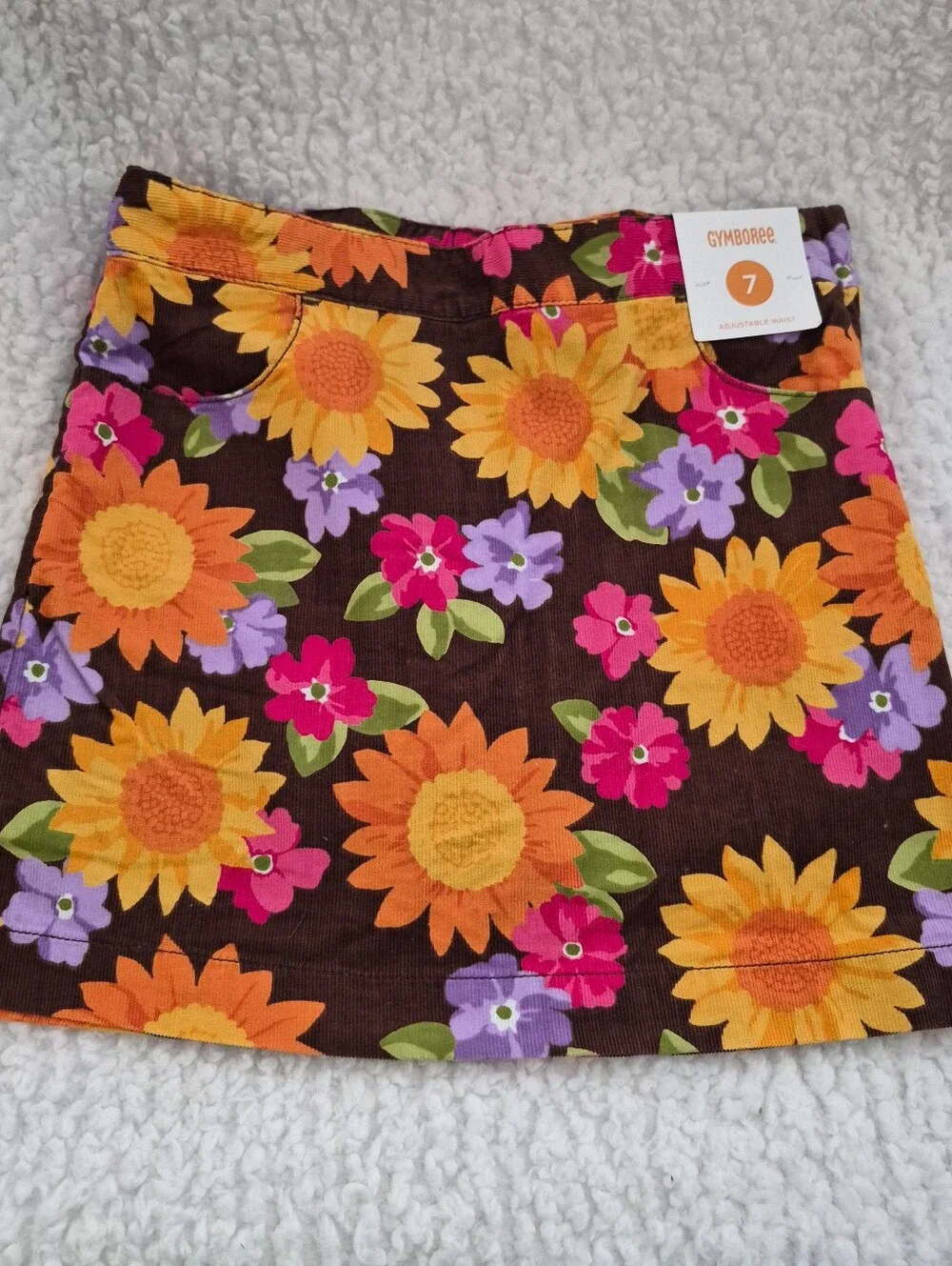 Gymboree Fall Flowers Corduroy Skirt A-Line Girls 7 School Pumpkin Adjust Waist